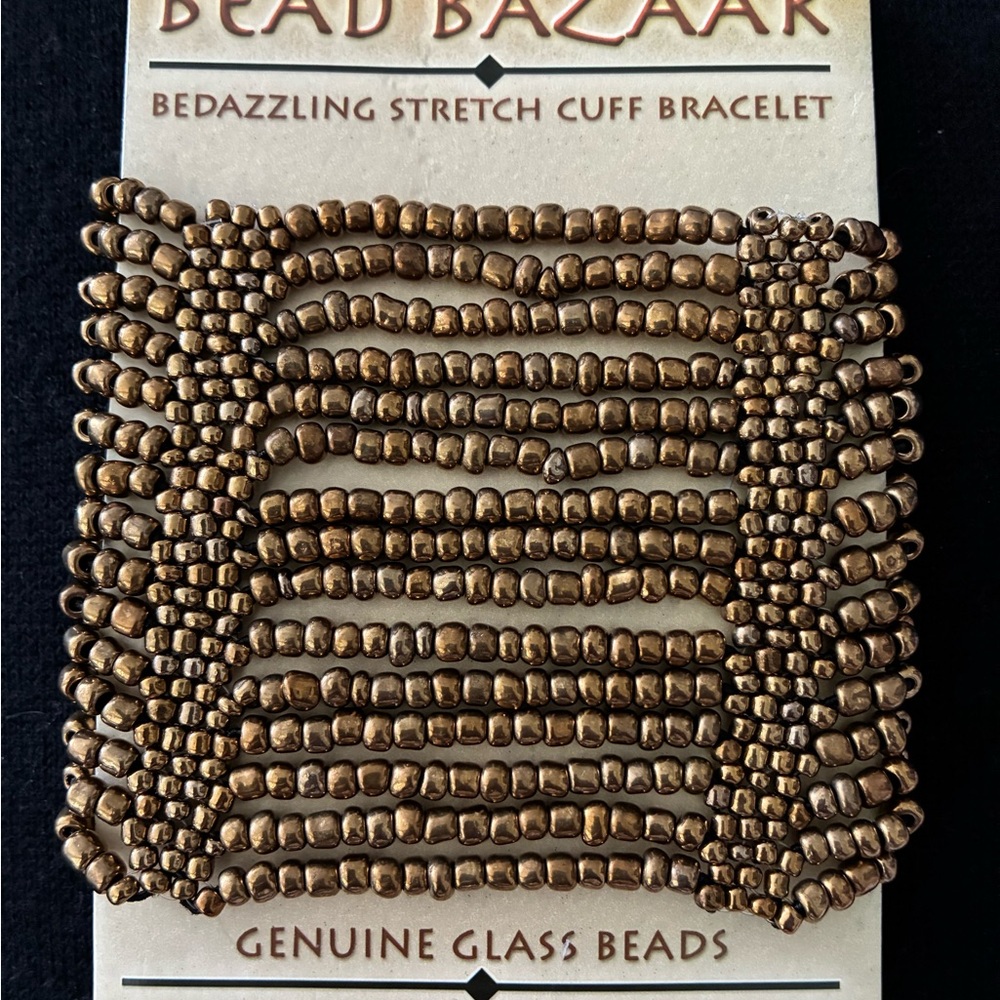 Gold/Bronze Color Beaded Stretch Cuff Bracelet